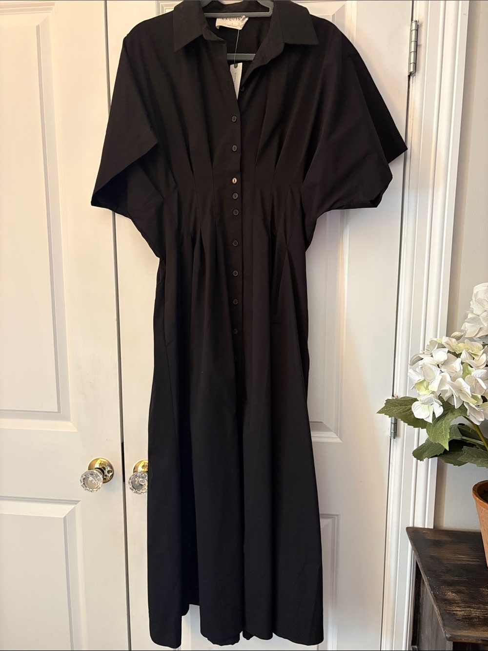 Anthropologie Women's Black Button-Front Midi Shirt Dress